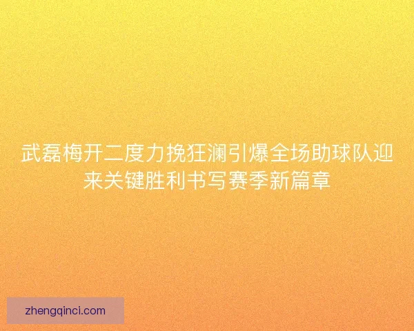 武磊梅开二度力挽狂澜引爆全场助球队迎来关键胜利书写赛季新篇章