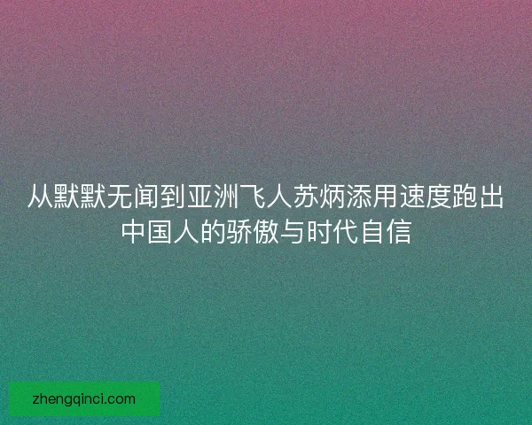 从默默无闻到亚洲飞人苏炳添用速度跑出中国人的骄傲与时代自信