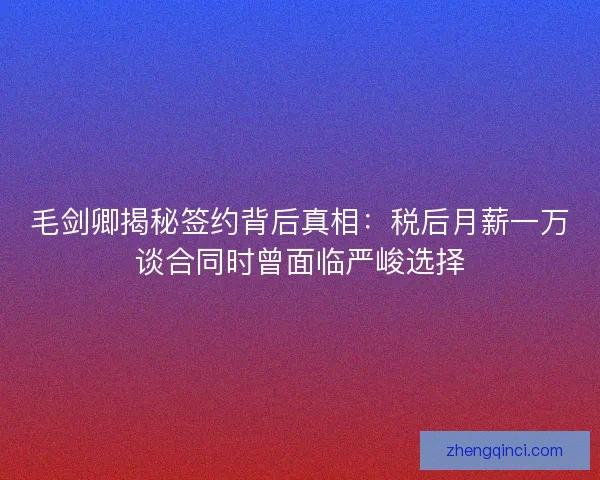 毛剑卿揭秘签约背后真相：税后月薪一万谈合同时曾面临严峻选择