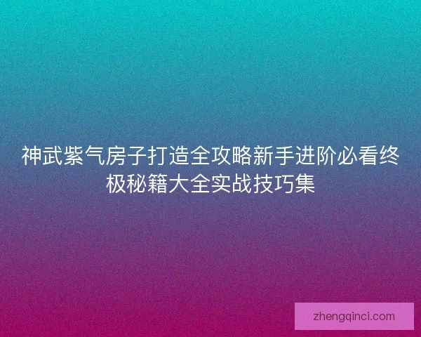 神武紫气房子打造全攻略新手进阶必看终极秘籍大全实战技巧集