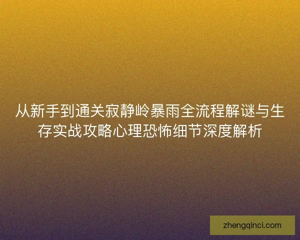 从新手到通关寂静岭暴雨全流程解谜与生存实战攻略心理恐怖细节深度解析
